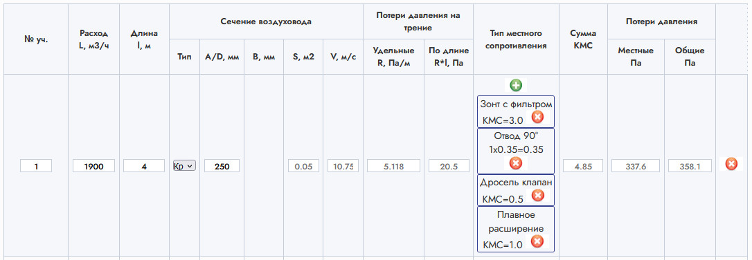 Изменённые расход, длина, диаметр и КМС первого участка третьего пути